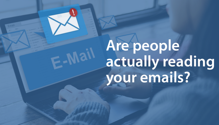 Person answers emails. Text overlaying image reads, 'Are people actually reading your emails?'