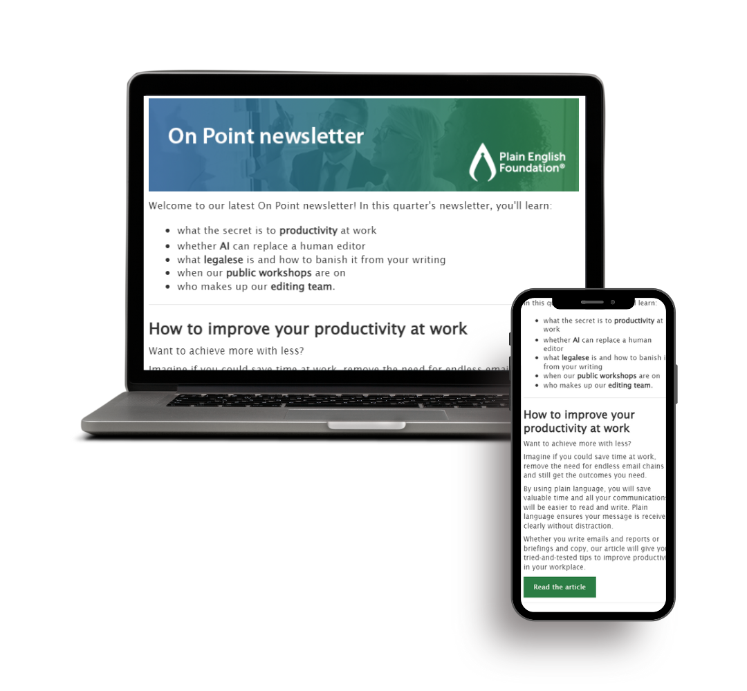 The On Point newsletter open on a laptop and a phone